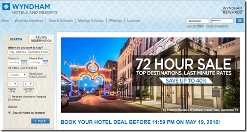 Wyndham 72-hour sale may 19