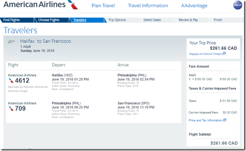 YHZ-SFO $262CAD ow AA June 19