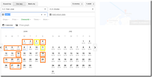 sjc-aua $151 AA google calendar June16