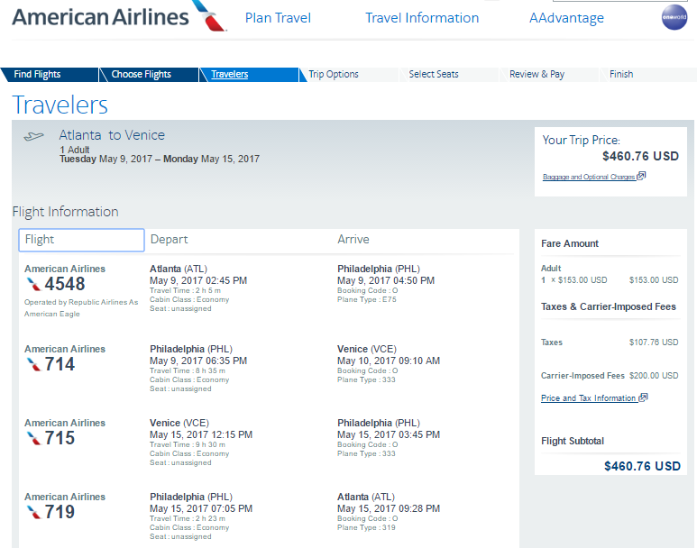 a screenshot of a flight schedule