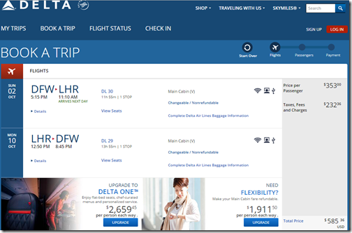 DFW-LHR $585 DL Oct