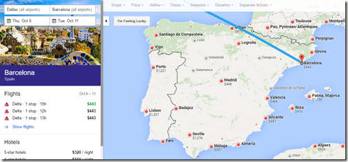 DFW-Spain Oct 6-11 Google Flights map