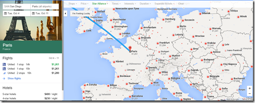 Google Flights SAN-Europe $1200 Oct 4-11