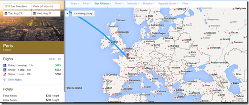 Google Flights fare map Europe Aug23-31 Star Alliance