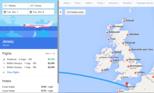 Google Flights map Jersey BA fares