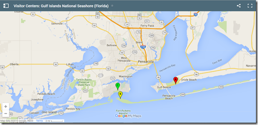 Google Maps Gulf Islands visitor centers Pensacola
