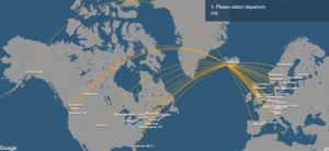 a map of the world with orange lines