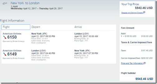 JFK-LHR AA $543 Apr12-20