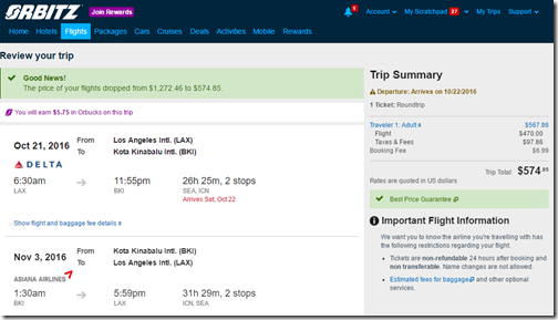 LAX-BKI $575 Orbitz DL-OZ Nov