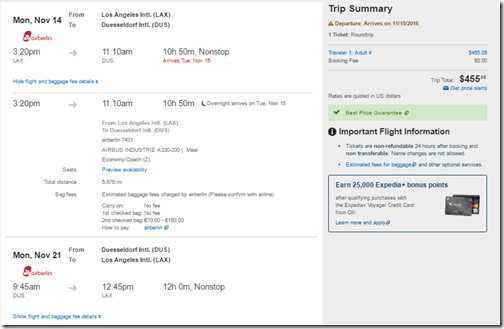 LAX-DUS $455 Expedia Nov14-21