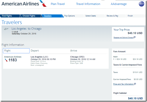 LAX-ORD $40.10 AA Oct29