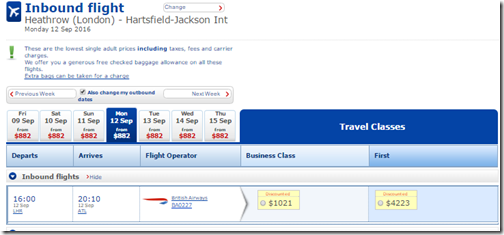 LHR-ATL $1762 fare