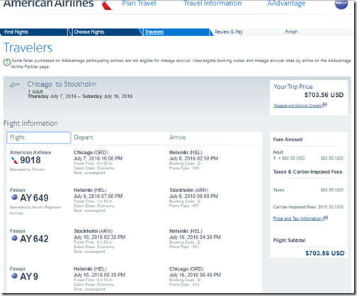 ORD-ARN $704 AA July