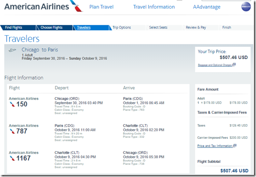 ORD-CDG $507 AA Sep30-Oct9