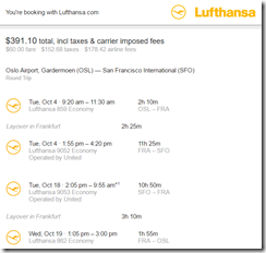 OSL-SFO $391 LH Oct 4-18