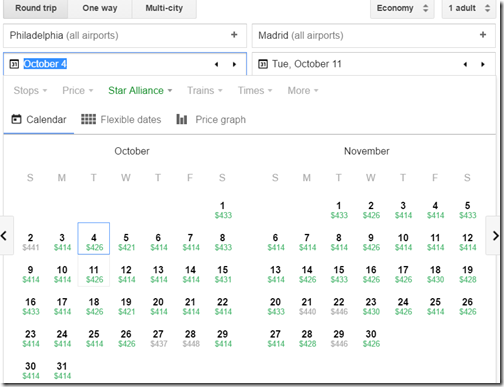 PHL-MAD $414 Google Flights UA