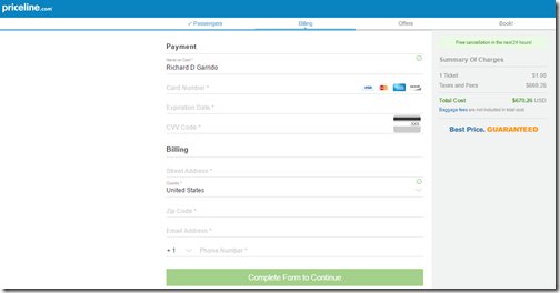 Priceline booking form page 3