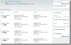 SFO-FRA $463 AA Sep 15-21