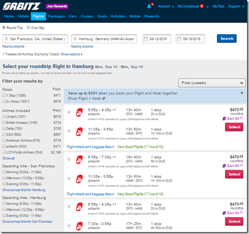 SFO-HAM $470 Orbitz Sep 5-12