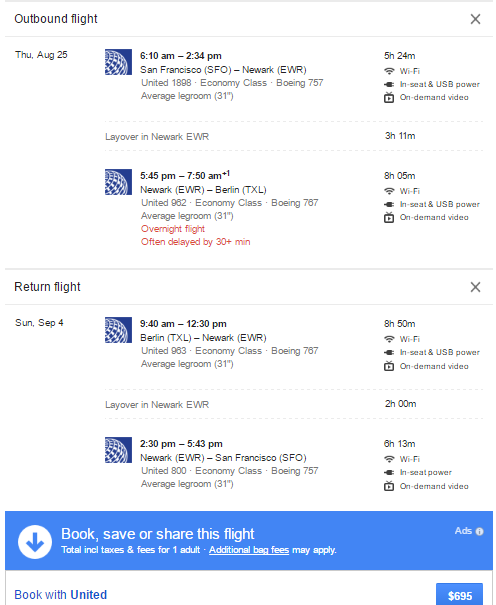 a screenshot of a flight schedule