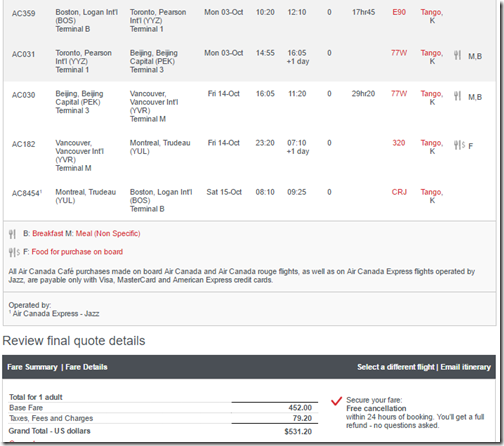 BOS-PEK $532 Air Canada