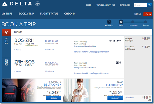 BOS-ZRH $546 DL Oct 1-9