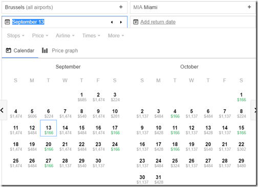 BRU-MIA $166 Jetairfly Sep-Oct Google Flights