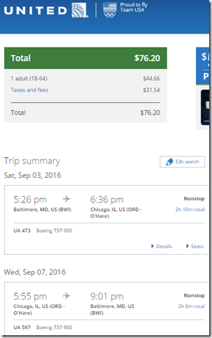 BWI-ORD $76 UA Sep 3-7