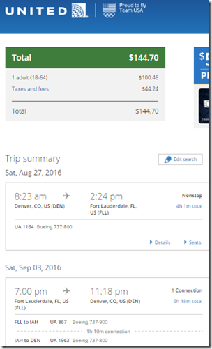 DEN-FLL $145 UA Aug 27-Sep3