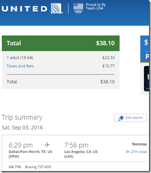 DFW-LAX $39 UA Sep 3