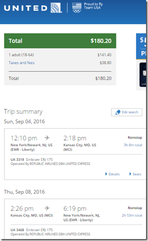 EWR-MCI $180 UA Sep 4-8