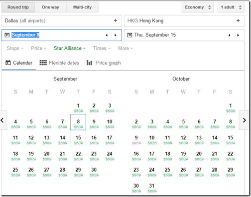 Google Flights DFW-HKG $609 UA Sep-Oct all dates