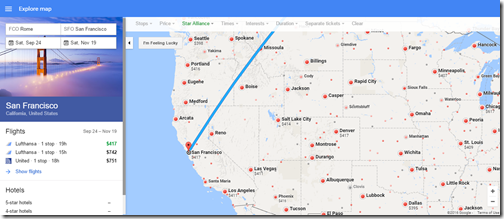 Google Flights Fare Map Star FCO-USA Sep 24-Nov 19