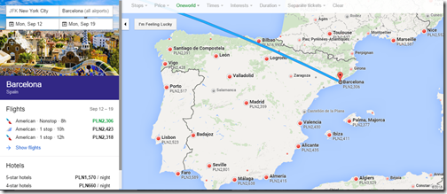 Google Flights JFK-Spain PLZ