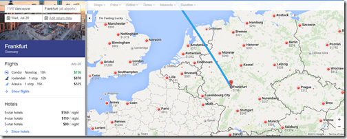 Google Flights YVR-Europe one way July 20