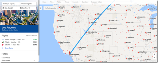 Google Flights fare Map FCO-LAX Sep24-Nov19