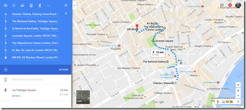 Google Maps London walking tour Charing Cross-Chinatown