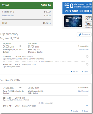 IAD-CDG $586 UA Nov19-27