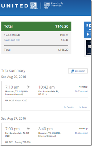 IAH-FLL $146 UA Aug20-27