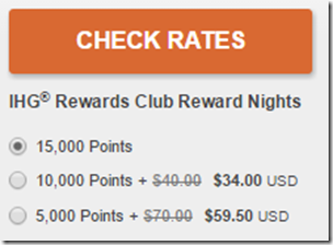 IHG Points-Cash rates European hotel