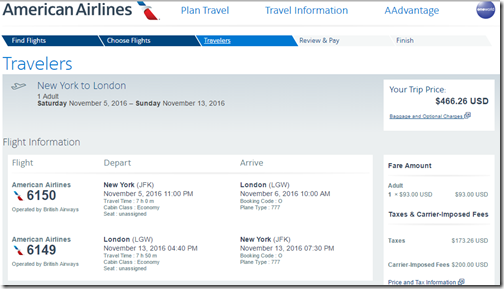 JFK-LGW $466 AA Nov 5-13