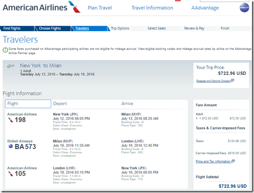 JFK-MXP $723 AA July12-19