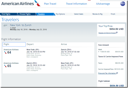 JFK-ZRH $655 AA July 18-25