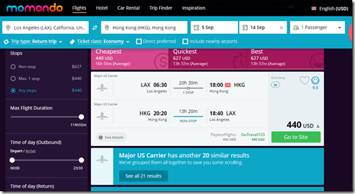 LAX-HKG $440 momondo Sep5-14