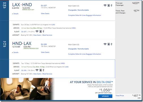 LAX-HND $488 DL Sep4-13 nonstop