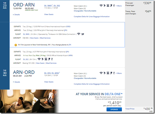 ORD-ARN $431 Aug 23-30 DL