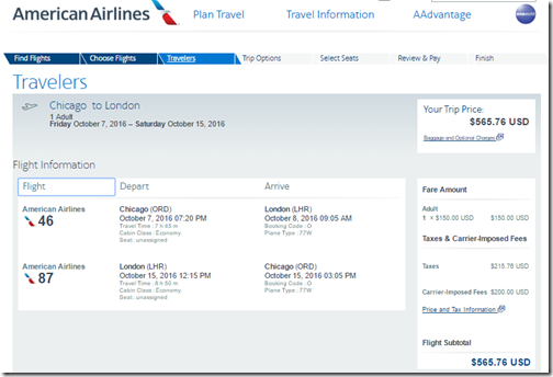 ORD-LHR $566 AA nonstop Oct7-15