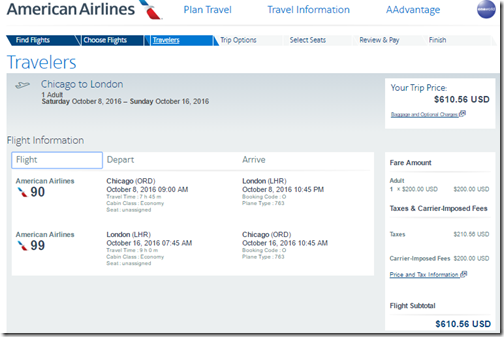 ORD-LHR $611 AA nonstop Oct 8-16