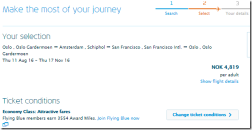 OSL-SFO $571 KL Aug11-Nov17