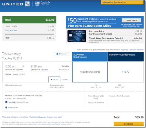 PHX-DEN UA $35 Aug 16